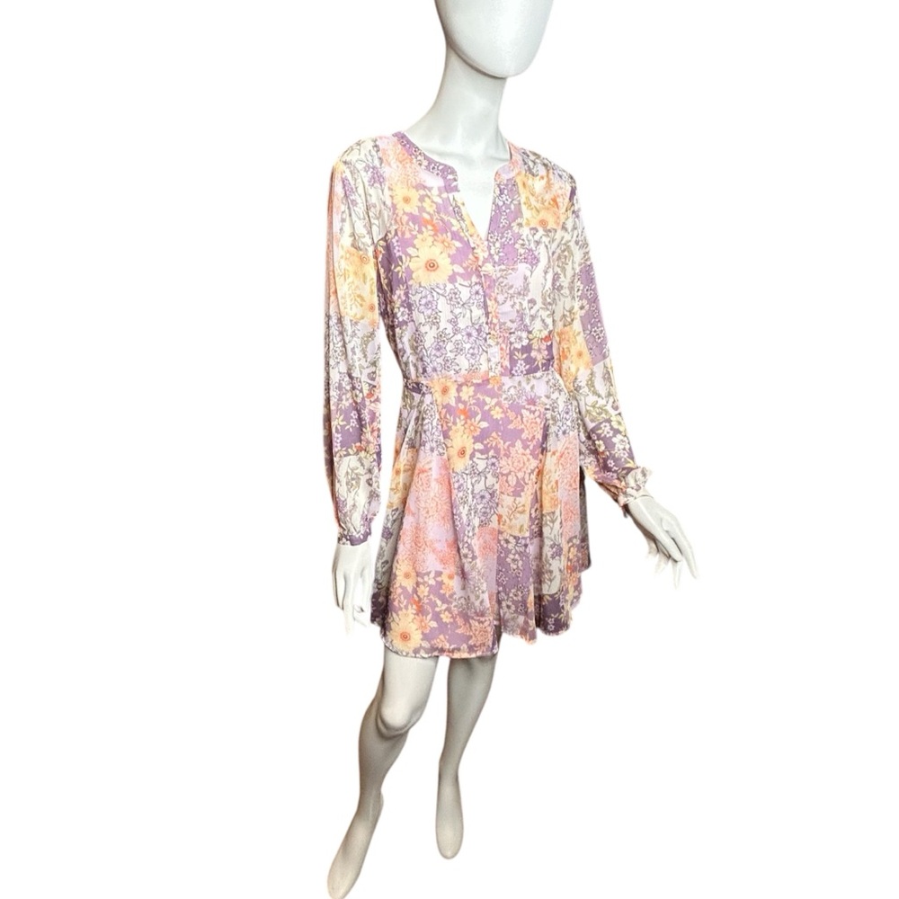 NWT LOFT Women’s Medium Floral Godet Split Neck Swing Dress Purple - Picture 4 of 14